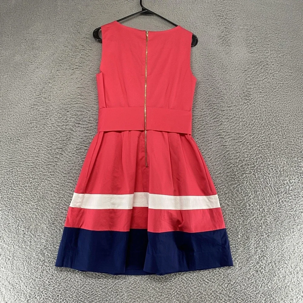 kate spade Sleeveless Colorblock Fit-and-Flare Dress in Coral, White & Navy